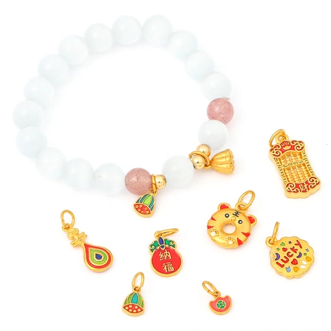 Ciondoli Tradizionali Cinesi in Rame Placcato Oro Smaltato Charms Portafortuna per Creazione di Gioielli Collane Braccialetti DIY