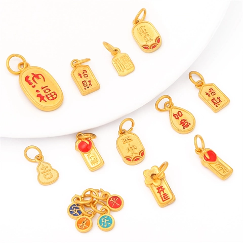 Gold Plated Alloy Chinese Blessing Charms Pendants Enamel Fortune Wealth Lucky Gourd Charms For DIY Bracelet Jewelry Making