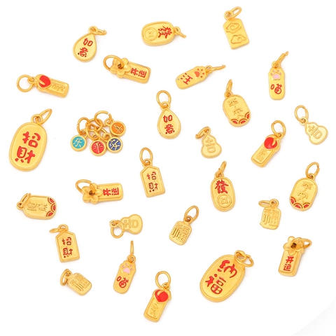 Gold Plated Alloy Chinese Blessing Charms Pendants Enamel Fortune Wealth Lucky Gourd Charms For DIY Bracelet Jewelry Making