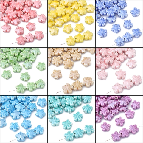 Ceramic Five-Petal Flower Loose Beads For DIY Jewelry Making Bracelet Necklace Handmade Craft Flower Shaped Glazed Beads