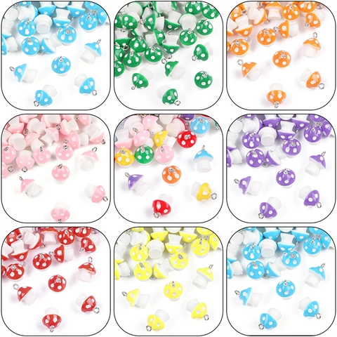 Simpatici Ciondoli a Fungo in Resina Colorata Con Gancio in Metallo Pois DIY Accessori Per Gioielli Collana Bracciale