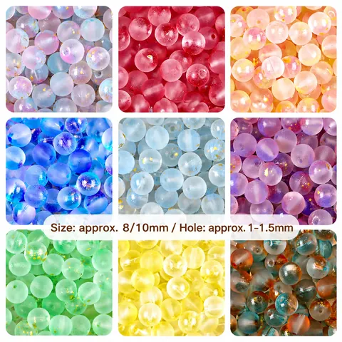 Frosted Glass Round Beads With Gold Powder Bubble Design For DIY Jewelry Making Bracelet Necklace Handmade Accessories