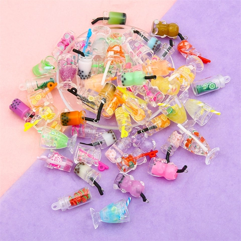 Miniature Simulation Fruit Drink Cup Resin Charms For DIY Earring Keychain Jewelry Making Mixed Colorful Beverage Food Pendants