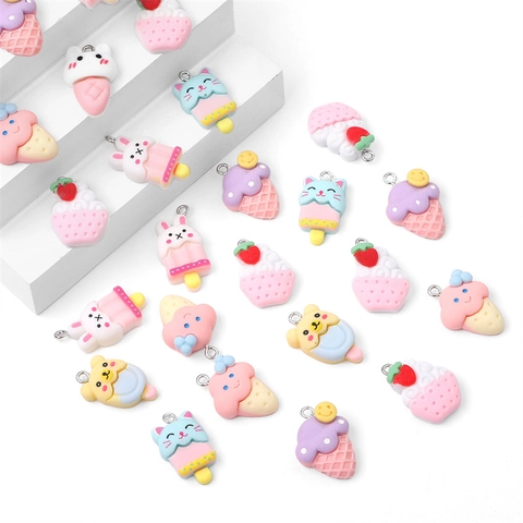 Cartoon Resin Dessert Animal Charms Pendants For DIY Jewelry Making Necklace Bracelet Earrings Accessories Macaron Color Rabbit Cat Ice Cream Cake Handcrafted Craft Findings