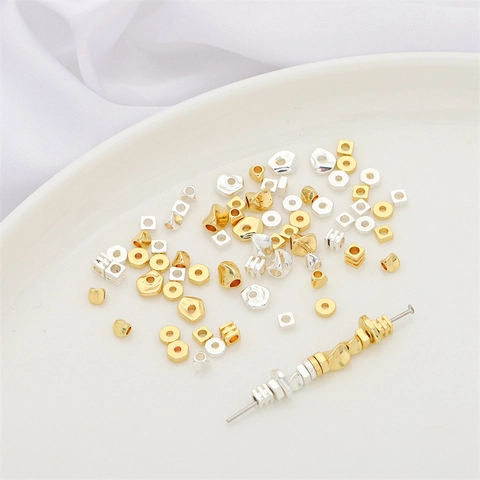 14K Gold Thick Silver Plated Metal Spacer Beads For DIY Jewelry Making Square Hexagon Geometric Loose Beads Findings Craft Supplies
