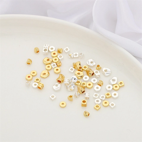 14K Gold Thick Silver Plated Metal Spacer Beads For DIY Jewelry Making Square Hexagon Geometric Loose Beads Findings Craft Supplies