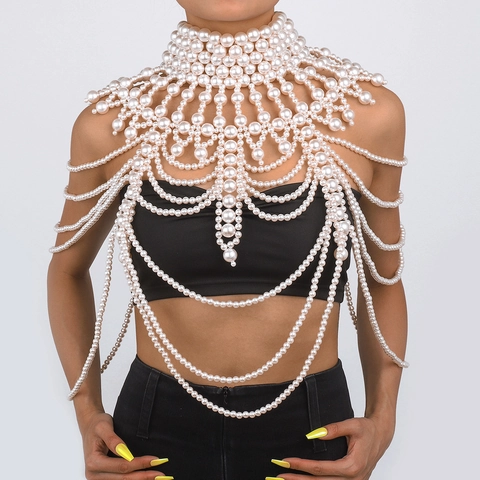 Collana a Mantella con Catena per il Corpo in Künstliche Perle Simulate Multistrato Vintage per Donna Gioielli da Spalla Intrecciati di Lusso