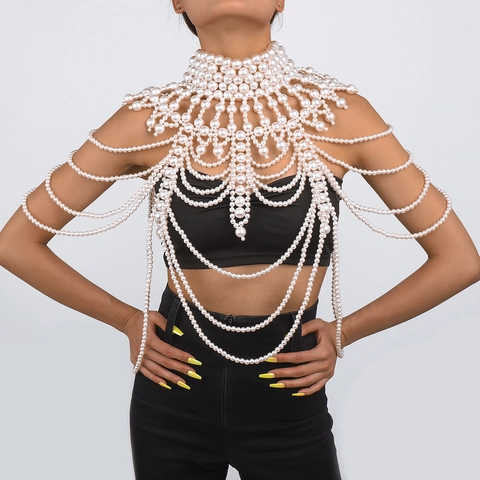 Collana a Mantella con Catena per il Corpo in Künstliche Perle Simulate Multistrato Vintage per Donna Gioielli da Spalla Intrecciati di Lusso