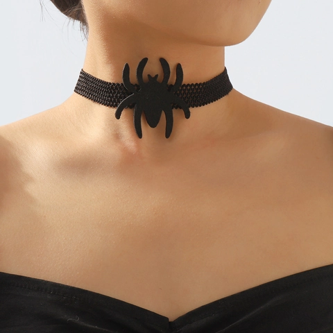 Gargantilla Gótica De Halloween Para Mujer Araña Negra Mano De Esqueleto Colgante Encaje Rosa Roja Punk Party Joyería Accesorio Regalo