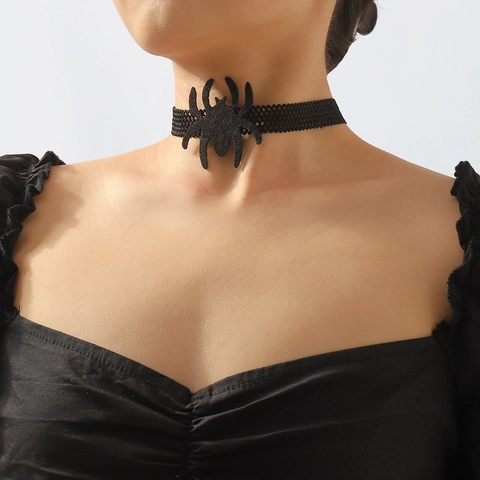 Gargantilla Gótica De Halloween Para Mujer Araña Negra Mano De Esqueleto Colgante Encaje Rosa Roja Punk Party Joyería Accesorio Regalo
