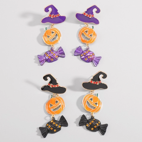 Orecchini Pendenti Zucca di Halloween Cappello da Mago Caramella Per Donna Lega Strass Spaventosi Divertenti Orecchini Gioielli Festa