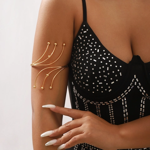 Vintage Metal Snake Shape Arm Cuff Exaggerated Streamline Branch Armband Adjustable Metal Beads Armlet Jewelry For Women Party