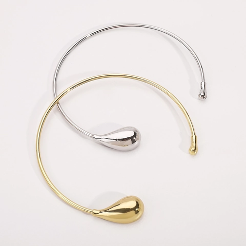 Französisch Minimalistisch Kupfer Asymmetrisch Wassertropfen Offene Choker Halskette Gold Silber Galvanisiert Damen Halsschmuck