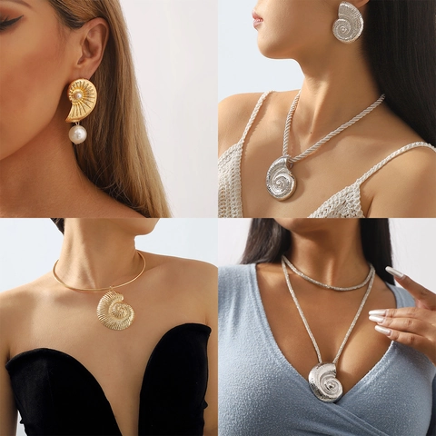Conjunto de Collar y Pendientes Bohemio con Colgante de Estrella de Mar y Caracola Aleación Estilo Playa Joyería para Mujer