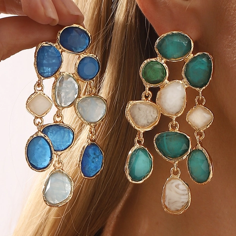 Bohemian Irregular Resin Stone Cluster Dangle Earrings Fashion Vintage Geometric Alloy Drop Earrings For Women Jewelry Gift
