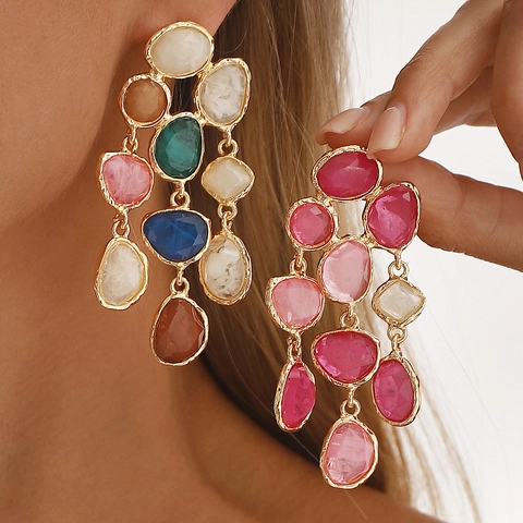 Bohemian Irregular Resin Stone Cluster Dangle Earrings Fashion Vintage Geometric Alloy Drop Earrings For Women Jewelry Gift