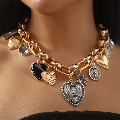 Vintage Gold Alloy Jewelry Set With Beetle Heart Pendant Necklace And Faux Artificial Pearl Gemstone Dangle Earrings For Women Jewelry