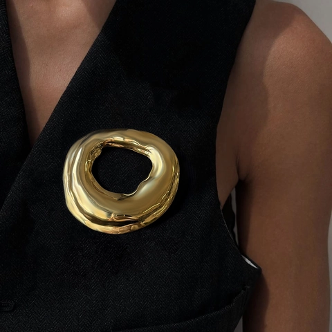 Vintage Roestvrij Staal Onregelmatige Geometrische Cirkel Broche Gepolijst Vloeibaar Metaal Ontwerp Creatieve Dames Pak Accessoires