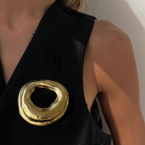 Vintage Roestvrij Staal Onregelmatige Geometrische Cirkel Broche Gepolijst Vloeibaar Metaal Ontwerp Creatieve Dames Pak Accessoires