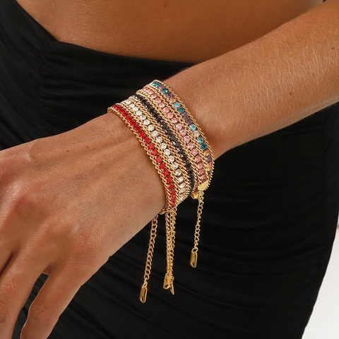 Pulsera Minimalista de Acero Inoxidable Chapado en Oro de 14K para Mujer Cadena de Corazón Pulsera de Tenis con Strass