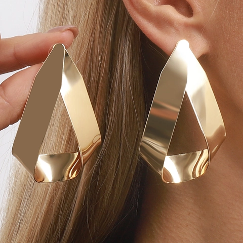 Pendientes Metálicos Geométricos de Oro Vintage para Mujer Joyería de Moda Martillada Lustre Metálico Lujoso Pendientes