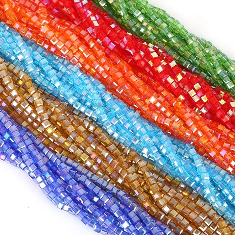 DIY Facettierte Quadratische Glas Kristallperlen Irrierende AB Farbe Lose Würfelperlen Für Armband Halskette Schmuckherstellung Handwerk