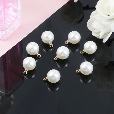 ABS Imitation Artificial Pearl Pendant Alloy Metal Loop Round Artificial Pearl Charms For DIY Earrings Hair Jewelry Making Accessories Women