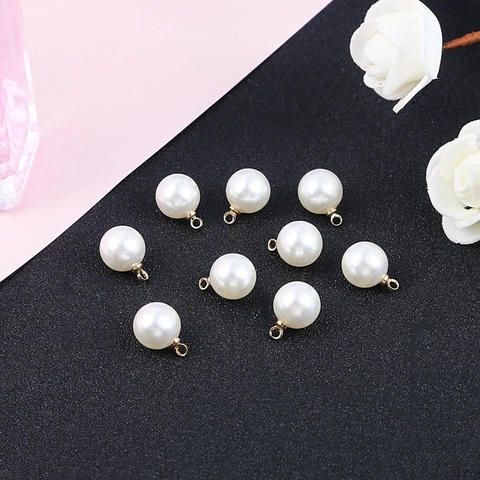 ABS Imitation Artificial Pearl Pendant Alloy Metal Loop Round Artificial Pearl Charms For DIY Earrings Hair Jewelry Making Accessories Women