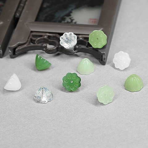 Perline di Baccello di Loto in Vetro Lampwork Stile Cinese Antico Forma di Fiore Perline Distanziatrici Sciolte per Creazione Gioielli