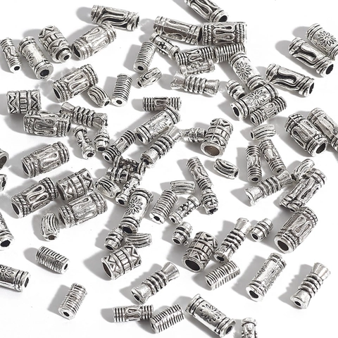 Vintage Alloy Cylindrical Spacer Beads Retro Antique Silver Metal Carved Patterns Beads For DIY Jewelry Making Bracelet Necklace Findings