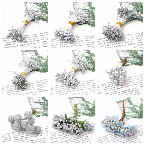 Silber Kunstblume Blütenstempel Simulation Beere Für DIY Handarbeit Strauß Haarnadel Hochzeit Party Dekoration Materialien