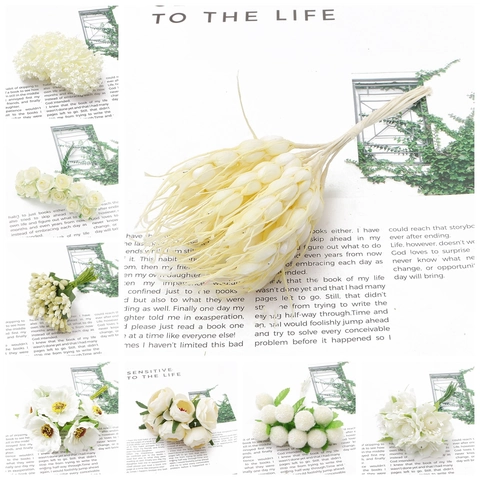 Étamines de Fleurs Artificielles Feuilles Baies Matériaux de Bricolage DIY Beige Crème Composants Floraux en Soie Artificielle pour Mariage Maison