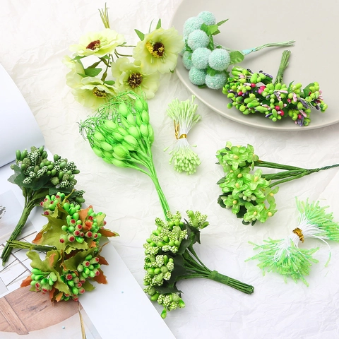 Artificial Flower Pistils Green Berry Stamens For DIY Handmade Flower Craft Materials Home Wedding Decoration Accessories
