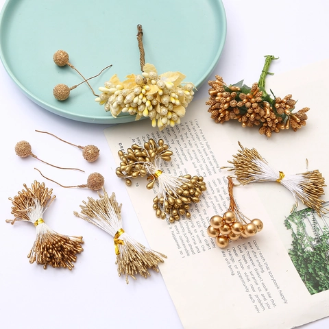 Accessori per Bacche di Stame di Fiori Artificiali in Oro Champagne per Decorazione Floreale Artigianale Fai-da-te Fatta a Mano Confezioni Regalo