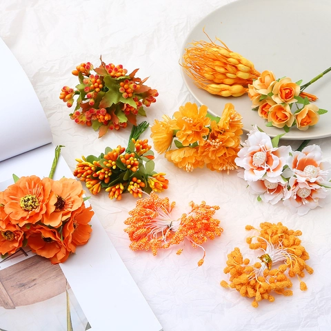 Artificial Orange Flower Stamen Foam Berry DIY Handcraft Material For Hairpin Floral Arrangement Wedding Party Home Decor