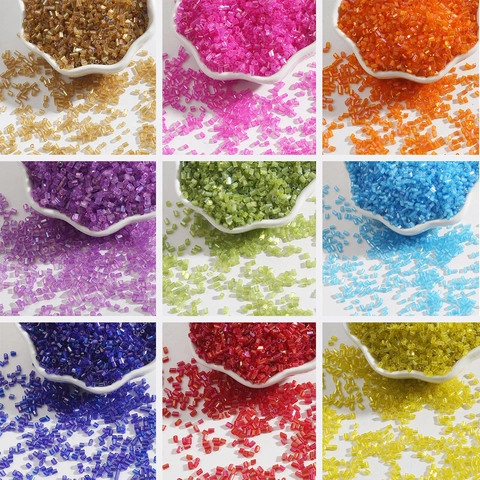 Iridescent Glass Bugle Beads For DIY Jewelry Making Clothing Embroidery Accessories Colorful Glass Seed Beads Small Cylinder Beads