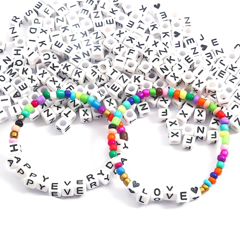 Acrylic Alphabet Letter Beads Square Cube White Black Printed For DIY Bracelet Necklace Jewelry Making Handicrafts Accessory