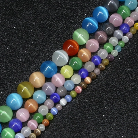 Round Cat's Eye Stone Loose Beads For DIY Jewelry Making Smooth Polished Glass Beads Multi Color Crafting Supplies Accessories