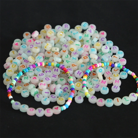 Acrylic Luminous Alphabet Heart Star Beads Glow In The Dark Flat Round Square Beads For DIY Jewelry Making Bracelet Craft