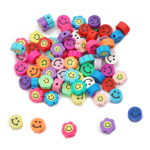 Perles en Pâte Polymère Colorées Motif Tournesol et Visage Souriant pour Fabrication de Bijoux DIY Boucles d'Oreilles Bracelet