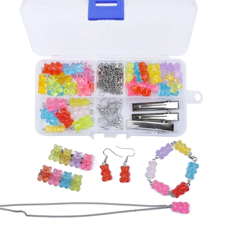DIY Jewelry Making Kit Resin Gummy Bear Charms Earring Hooks Lobster Clasps Chains Rings Hair Clips Handmade Jewelry Accessories Set