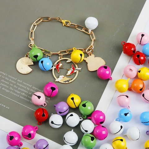 14mm Iron Painted Colorful Bells DIY Handmade Beads Heart Cutout For Bracelet Necklace Hair Accessories Jewelry Making