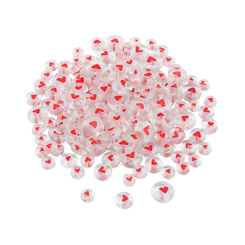 Flache Runde Glas Herzperlen Durchscheinend Weiß Rot Herzmuster Lose Perlen Für DIY Schmuckherstellung Armband Halskette