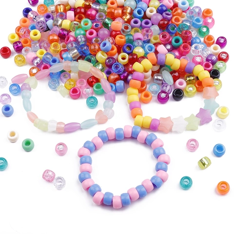 Perles Pony en Acrylique Colorées à Grand Trou Perles Baril pour Bracelet Collier DIY Création de Bijoux Tressage Cheveux