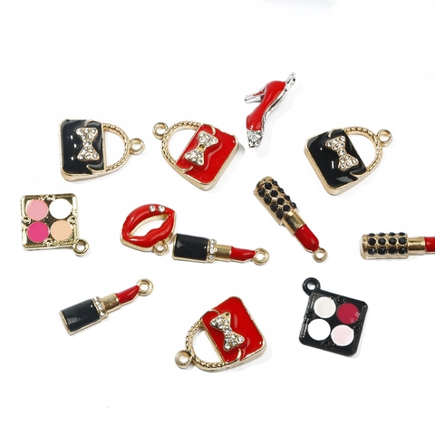 DIY Jewelry Making Charms Alloy Enamel Rhinestone Bee Perfume Bottle Lipstick Handbag High Heel Pendants For Earrings Necklace Bracelet DIY Crafting Accessories