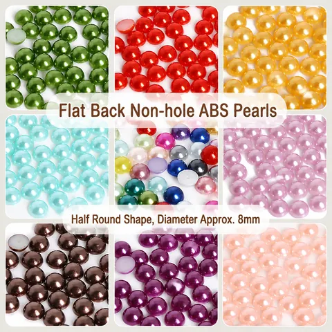 8mm Half Round Flatback ABS Faux Artificial Pearls No Hole Beads For DIY Jewelry Making Nail Art Hair Accessories Craft Mixed Colors