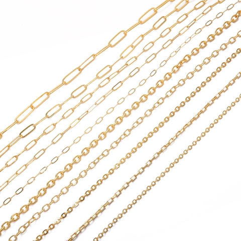 Chaîne de Bijoux DIY en Métal Plaqué Or 18K pour Fabrication de Colliers Bracelets Chaînes O-Chain Cross Paperclip