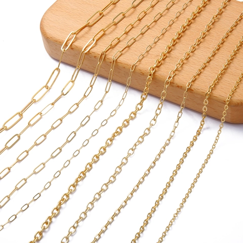 Chaîne de Bijoux DIY en Métal Plaqué Or 18K pour Fabrication de Colliers Bracelets Chaînes O-Chain Cross Paperclip