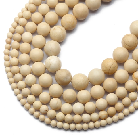 Natural Off-White Fossil Stone Round Beads For DIY Jewelry Making Bracelet Necklace Handmade Accessories Polished Smooth Beads