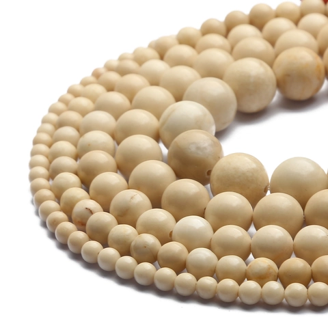 Natural Off-White Fossil Stone Round Beads For DIY Jewelry Making Bracelet Necklace Handmade Accessories Polished Smooth Beads